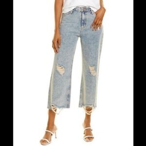 Avec Les Filles Distressed Wide Leg High Rise Cropped Jean Size 28